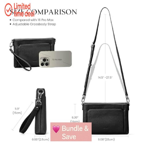 Genuine Leather Crossbody Bag with RFID Blocking, Wristlet & Adjustable Strap - Picture 8 of 8